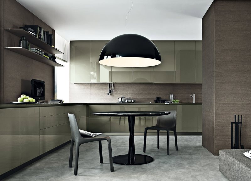 Black dining table in the modern style kitchen