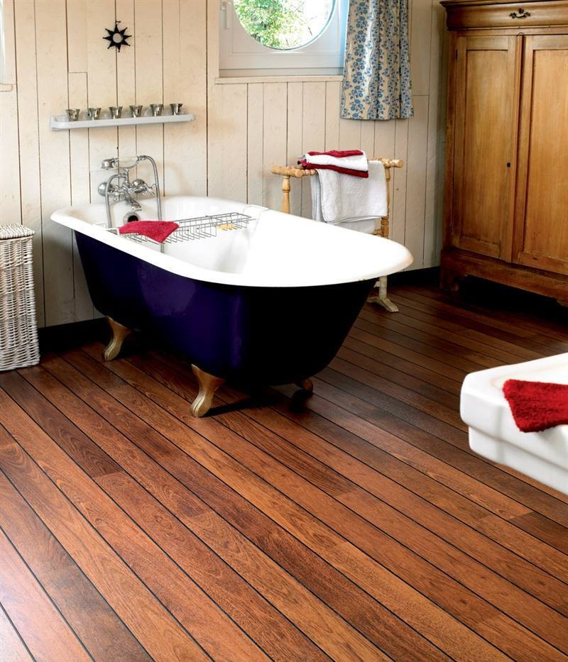 Private House Bathroom with Teak Flooring