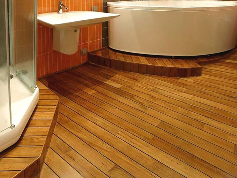 Wooden bathroom flooring in a wooden house