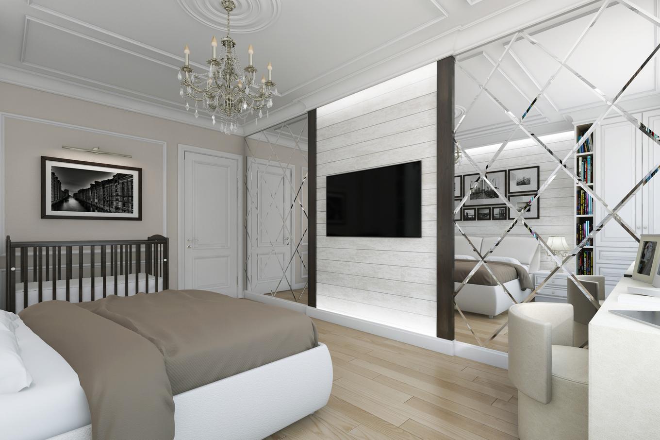 chambre design 12 m² avec mur miroir