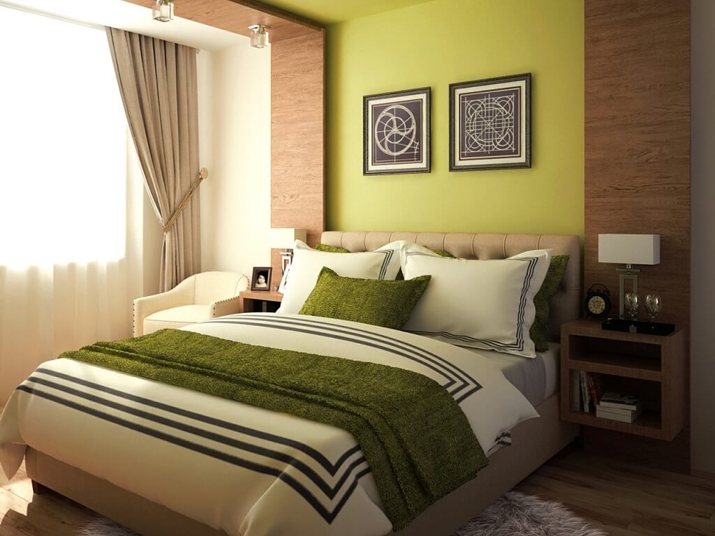chambre marron avec vert