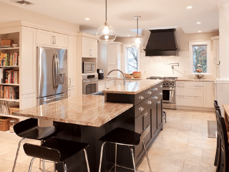 Modern kitchen with island on two levels