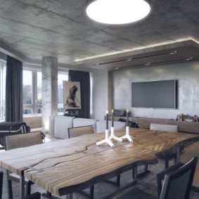 Superficies de hormigón en el interior de la cocina-salón.