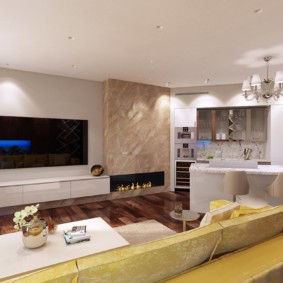 Dapur ruang tamu yang luas dengan bar sarapan pagi