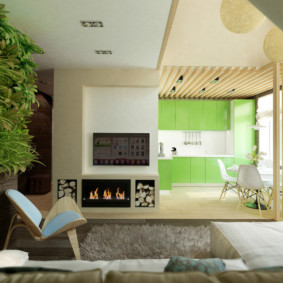 Fasad hijau cahaya set dapur