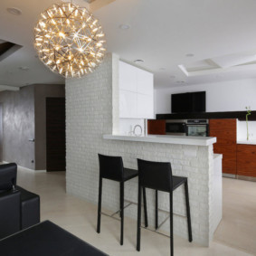 White bar and black chairs