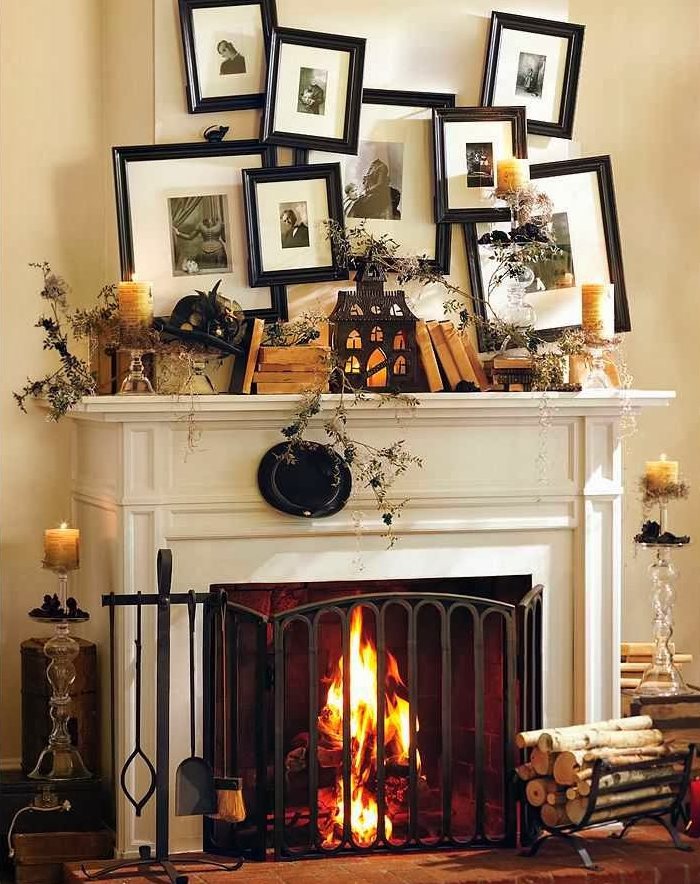 Hiasan dengan gambar keluarga dinding di atas perapian