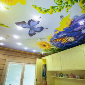 Butterfly on stretch ceiling canvas