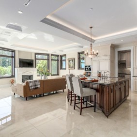 Glossy surface of the kitchen floor