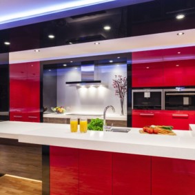 Kitchen interior in black and red