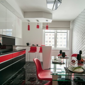 Red accents in a modern kitchen