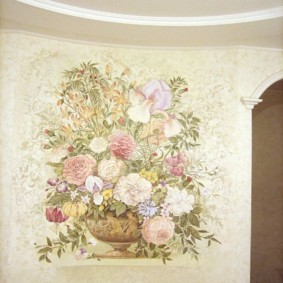 Blumenwandgemälde an der Küchenwand