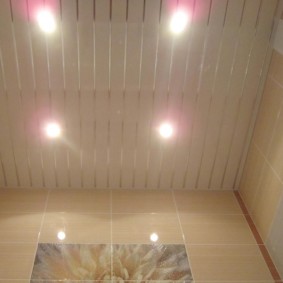 foto de un techo de plástico hecho de listones estrechos