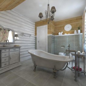 Ceramic floor in log house