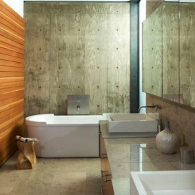 Wood panels in the interior of the bathroom