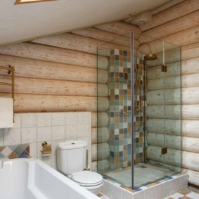 Shower cabin in a log house