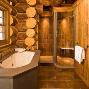 Modern bathroom in the log house