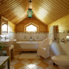 Lining the bathroom ceiling with pine lining