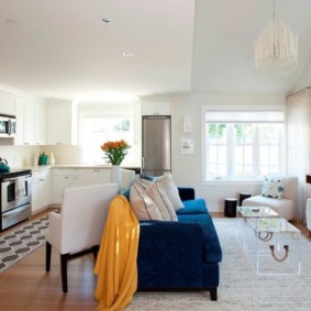 Ζώνη της κουζίνας-σαλόνι με έναν απευθείας καναπέ