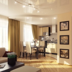 Γυαλιστερή οροφή σε φωτεινό σαλόνι