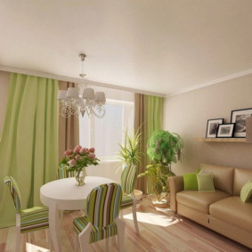 Ανοιχτό πράσινο κουρτίνες στην κουζίνα-σαλόνι