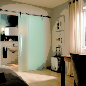 Dormitorio en una casa de campo de estilo moderno.