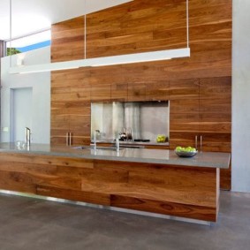 Wood panels in a kitchen with an island