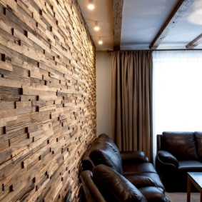 Wooden dice on the wall of the kitchen-living room