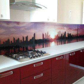 Photo printing of a night city on an apron of cuisine