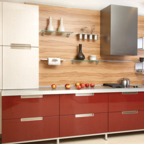 Glass shelves on a kitchen wall