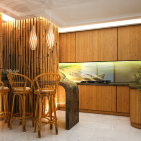 Bamboo partition in the interior of the kitchen
