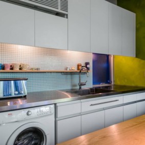 Wooden shelf on a kitchen apron