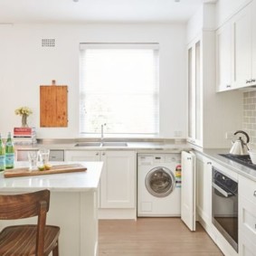 Wooden floor in the kitchen with island