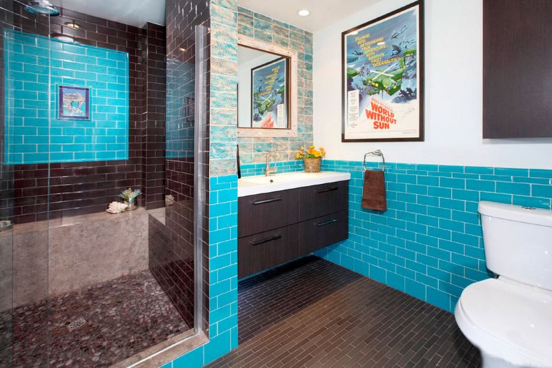 A combination of blue and black ceramic tiles