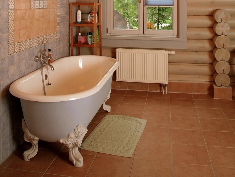 Bathtub with forged paws on the ceramic floor