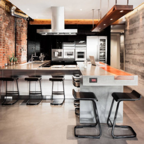cocina loft con ladrillo