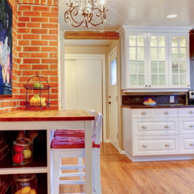 cocina con pared de ladrillo de diseño fotográfico