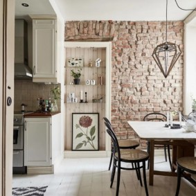cocina con pared de ladrillo de diseño fotográfico