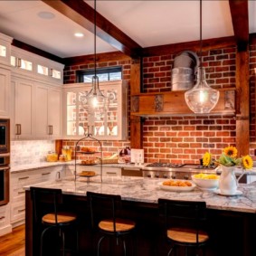 cocina con ideas de decoración de paredes de ladrillo