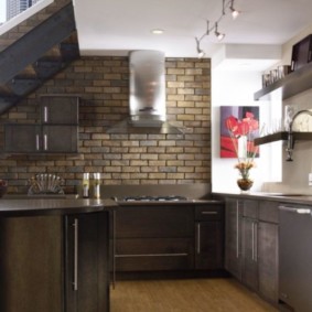 cocina con vistas de ideas de pared de ladrillo