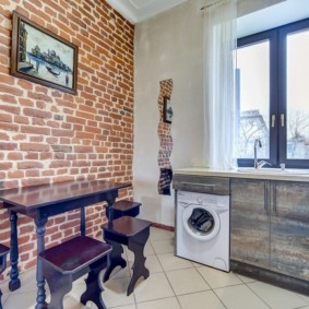 cocina con ideas interiores de pared de ladrillo