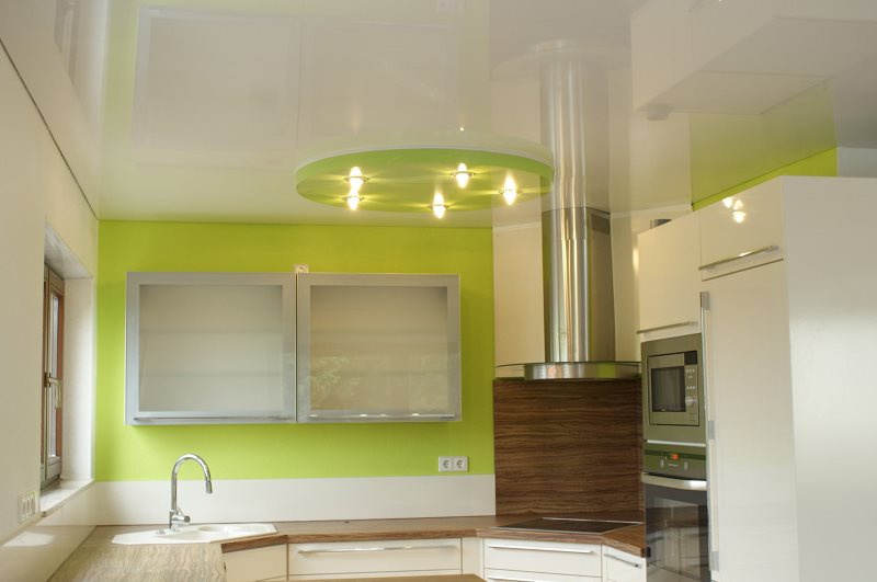 Two-level glossy stretch ceiling kitchen