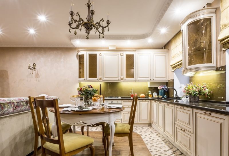 Zoning a workplace in the kitchen with a second ceiling level