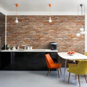 cocina con pared de ladrillo photo