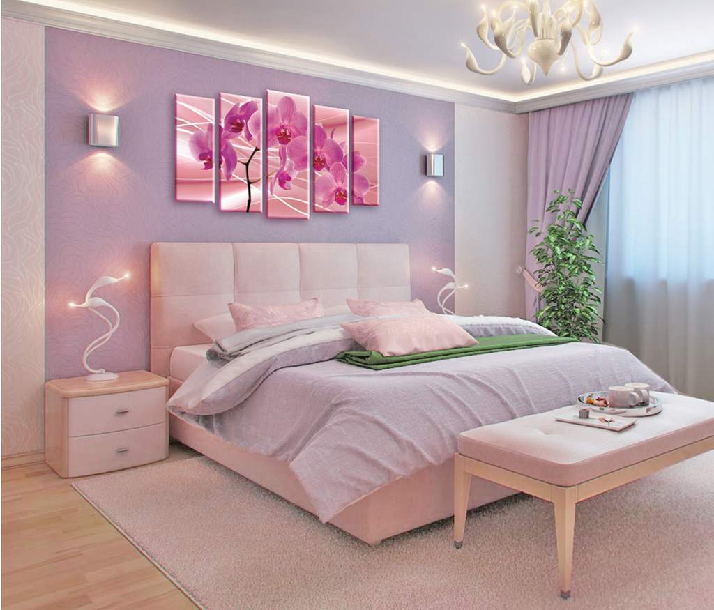 Intérieur de la chambre Feng Shui avec des orchidées