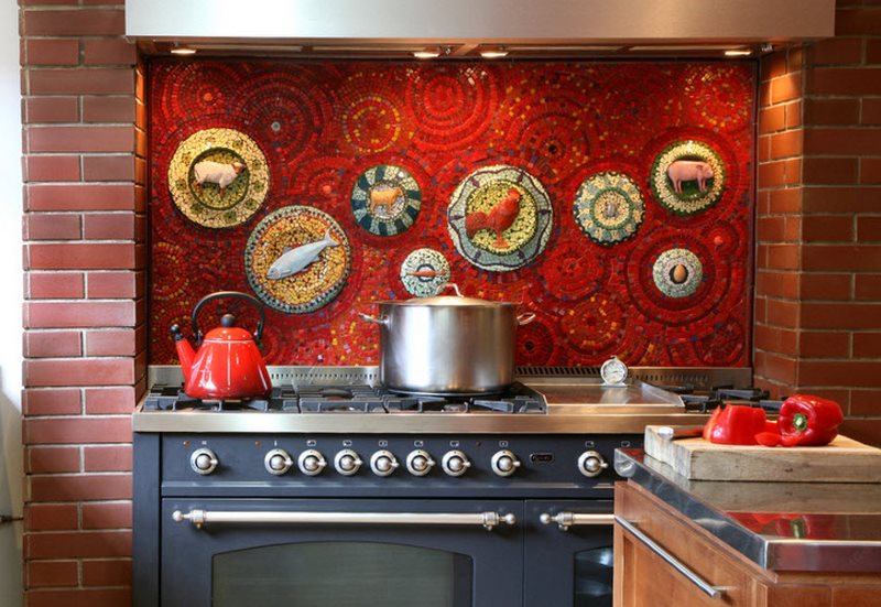 Mosaikplatte über dem Gasherd