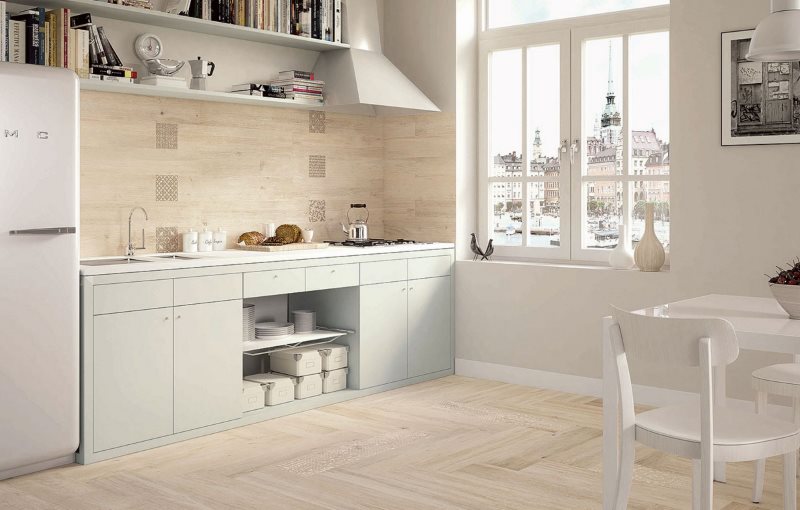 Kitchen apron decor with pastel color panels