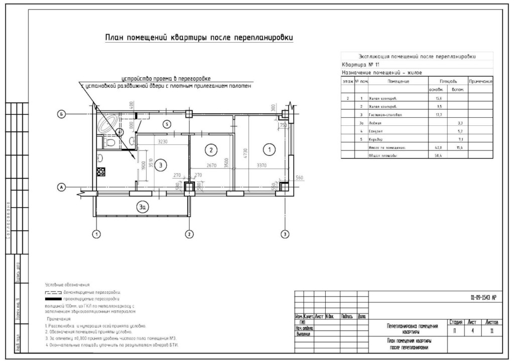 Σχέδιο για τη νόμιμη ανακατασκευή μιας κουζίνας σε ένα σαλόνι-κουζίνα
