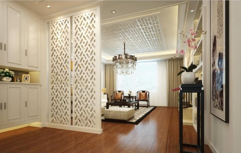 ฉากกั้นห้องไม้แกะสลักสีขาว