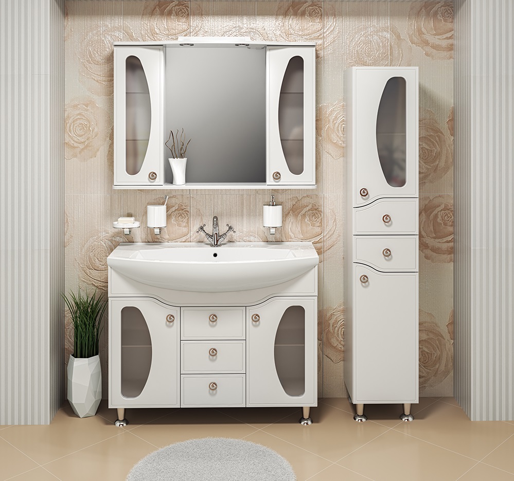 almari kes dengan bakul linen untuk hiasan bilik mandi